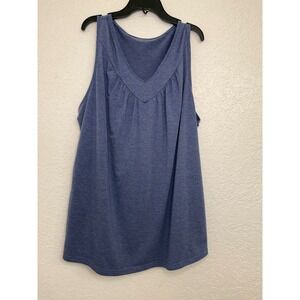 Womens Heather Blue V-Neck Pleated Sleeveless Tank Top Plus Size 2X